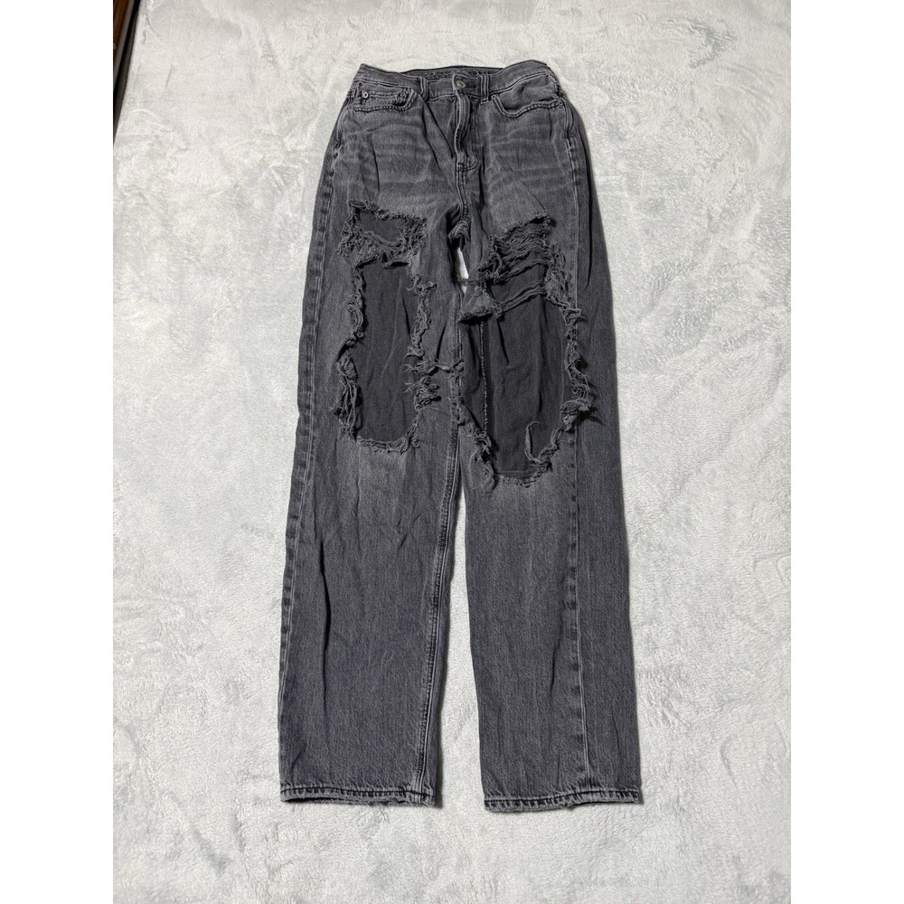 American Eagle Baggy Jean Straight Jeans Womens Size 2 Denim Destroyed 23